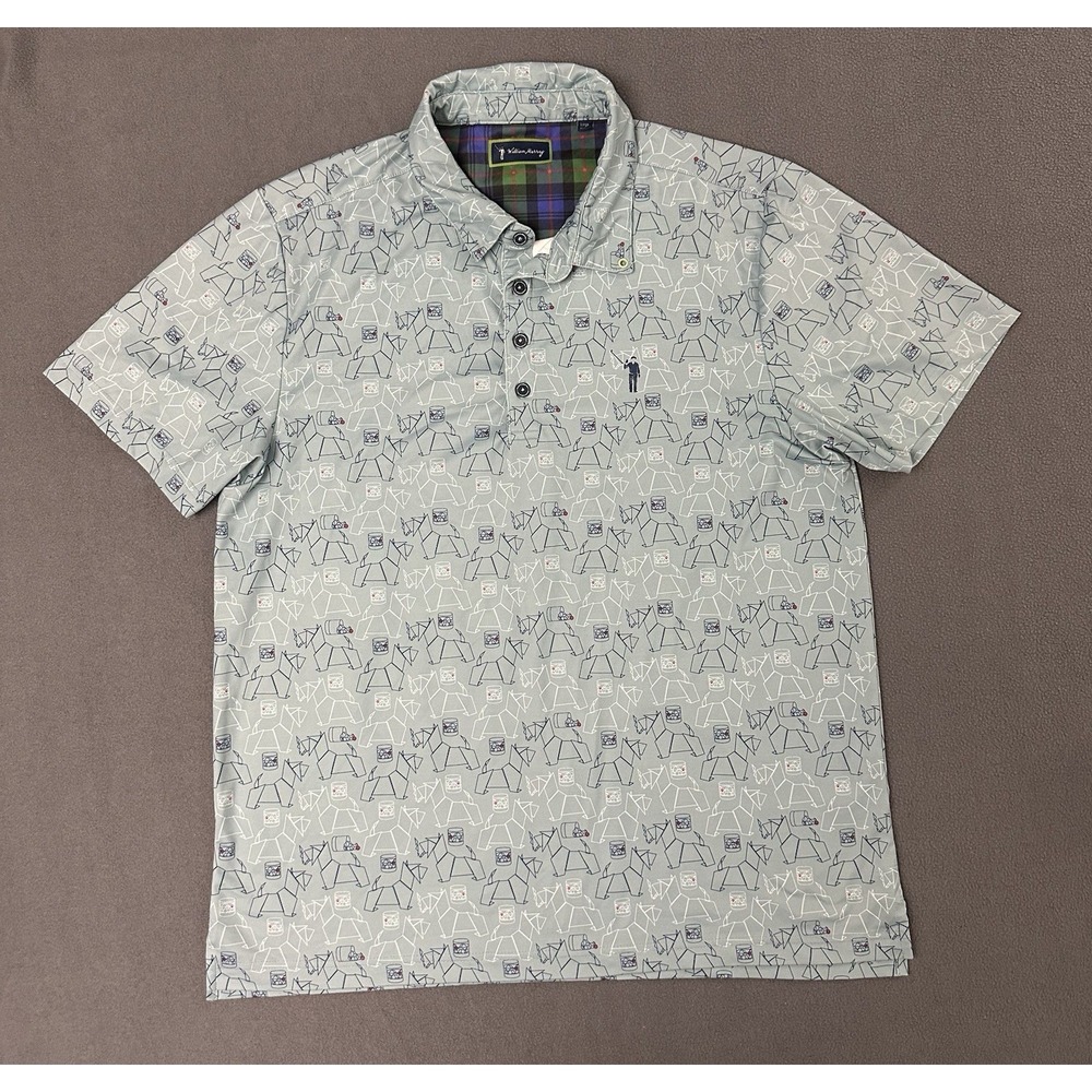 William Murray Golf Polo Men's Size LARGE Blue Scottie Dog & Scotch Blend Shirt
